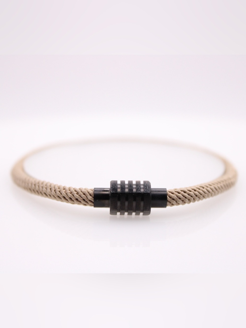 Men's Beige Braided Cord Bracelet with Black Magnetic Clasp